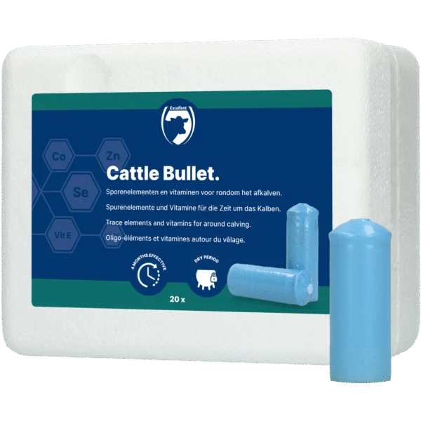 Bolus minéral pour bovins nourris à l’herbe autour du vêlage, 20 pièces – Excellent Cattle Bullet