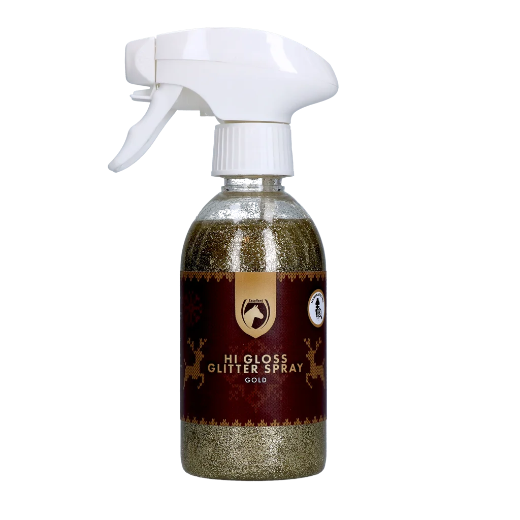Spray pailleté pour chevaux, or, 250 ml – Excellent Horse Christmas Hi Gloss Glitter Spray – Image 1