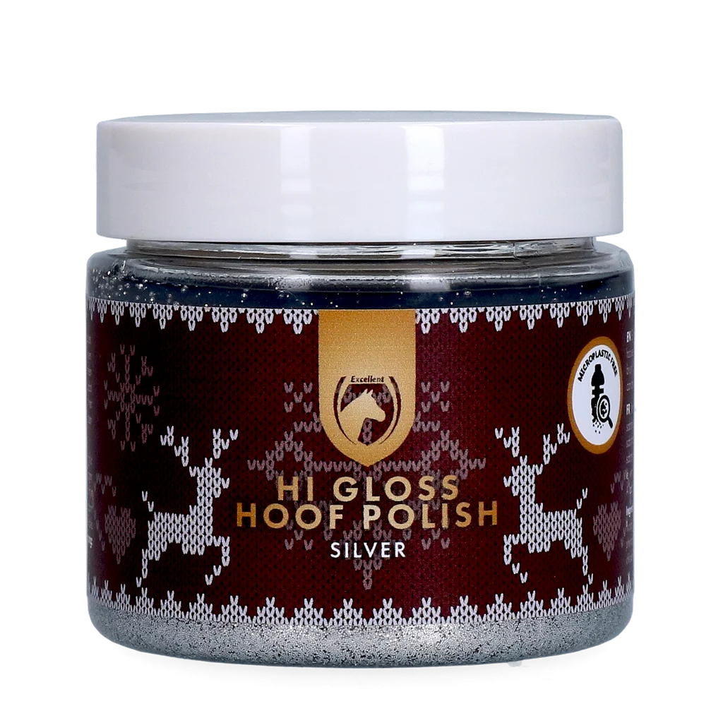 Vernis pailleté pour sabots, argent, 150 ml – Excellent Horse Christmas Hi Gloss Hoof Polish – Image 1