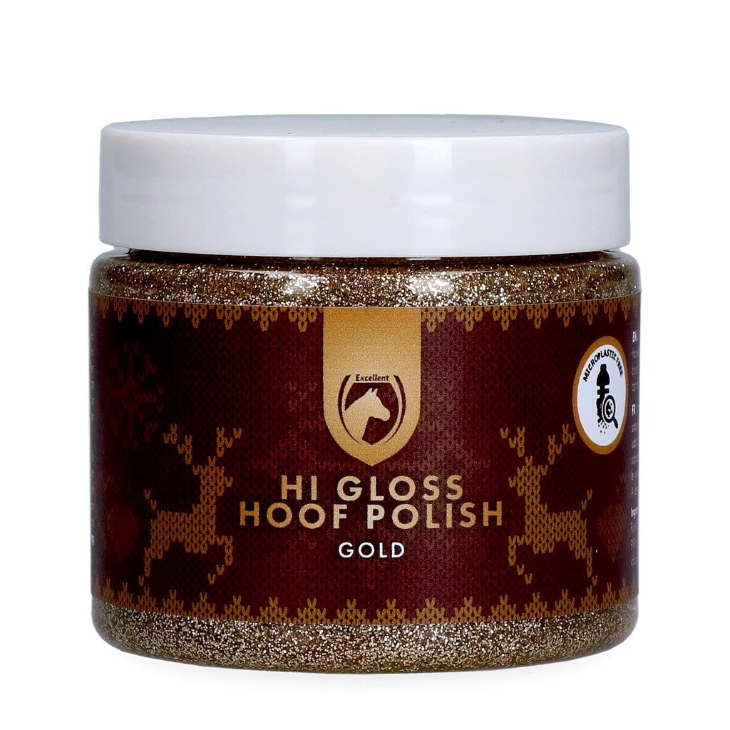CHRI0425.png Vernis à sabots pailleté or, 150 ml – Excellent Horse Christmas Hi Gloss Hoof Polish – Image 1