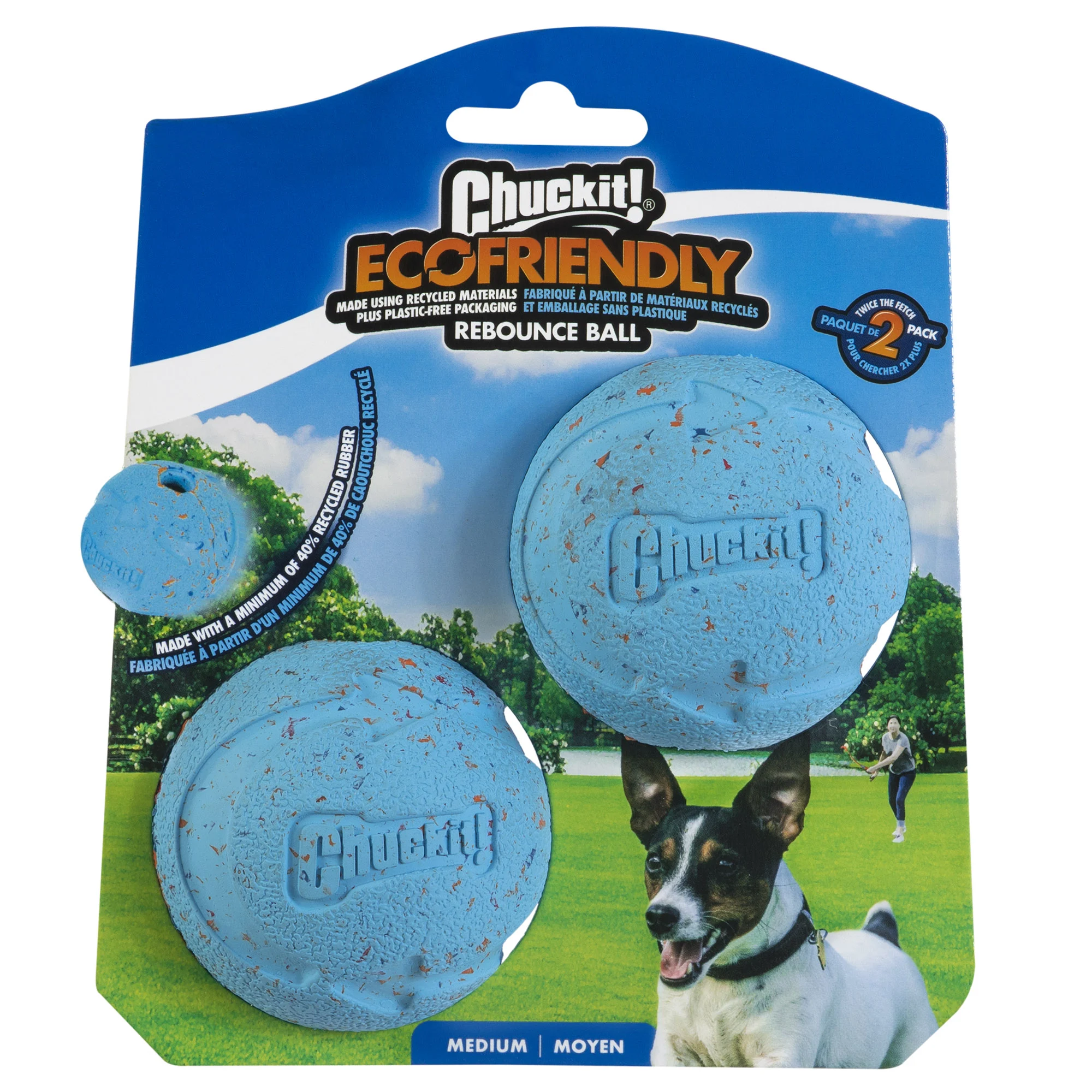 Balle pour chien en caoutchouc recyclé, rebondissante, 2 pièces – Chuckit! Rebounce Fetch Ball M – Image 1