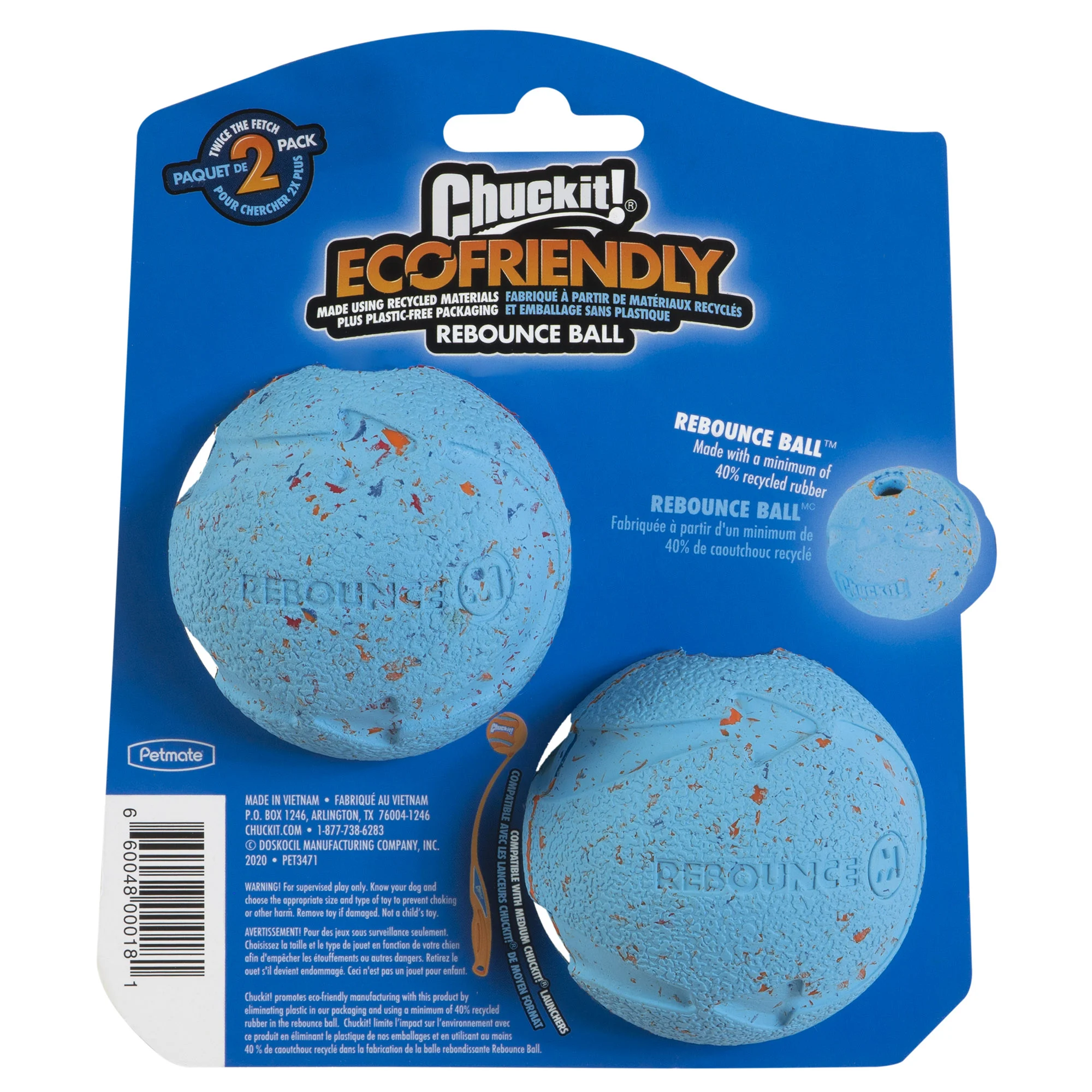 Balle pour chien en caoutchouc recyclé, rebondissante, 2 pièces – Chuckit! Rebounce Fetch Ball M – Image 2
