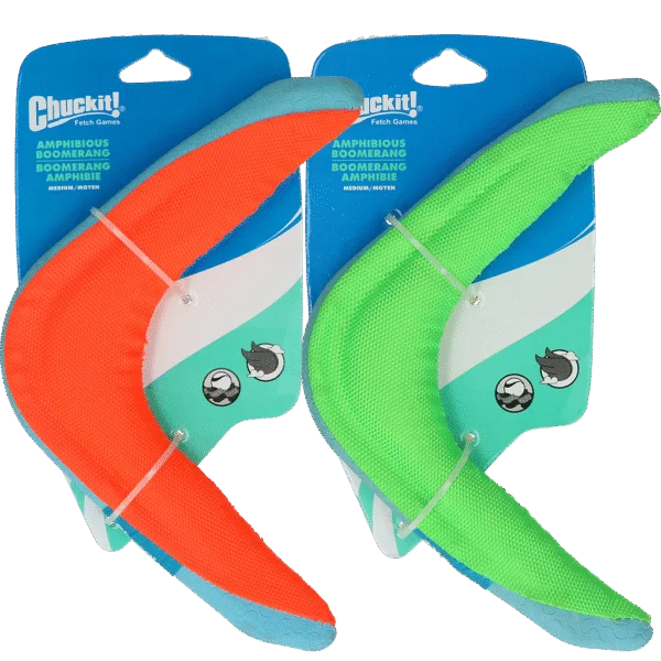 Boomerang pour chien M, flottant, coloris assortis vert ou orange – Chuckit! Amphibious Boomerang