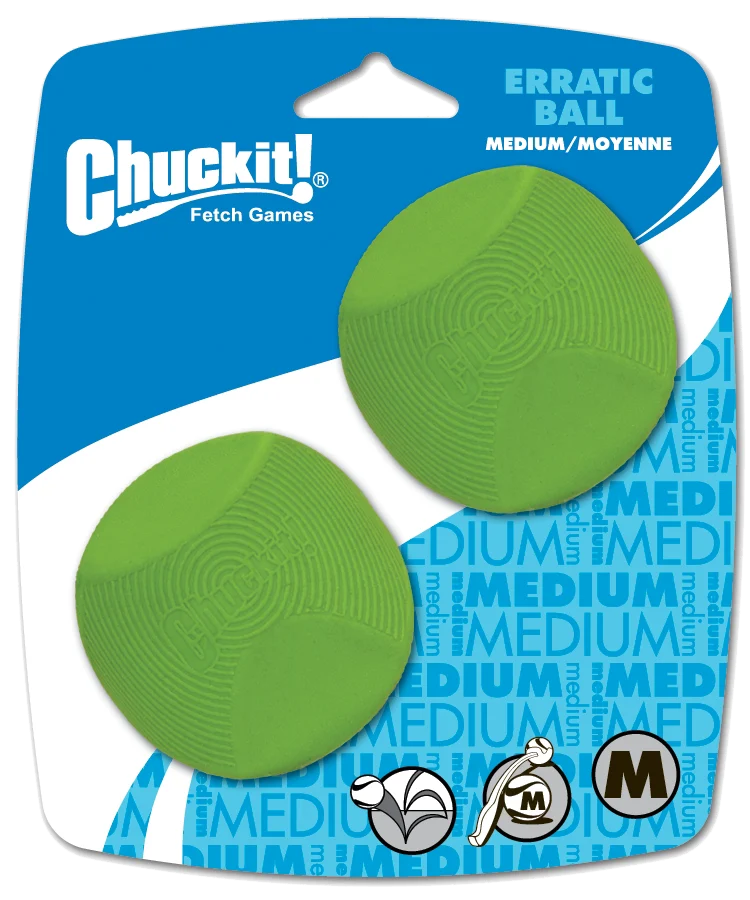 Balle pour chien en caoutchouc à forme anguleuse, M 6 cm, 2 pièces – Chuckit! Erratic Ball – Image 1
