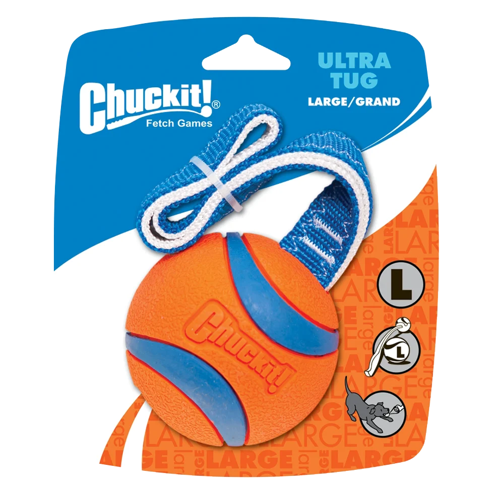 Jouet de traction pour chien avec balle de tennis et ruban, ø 7 cm – Chuckit! Ultra Tug L – Image 1