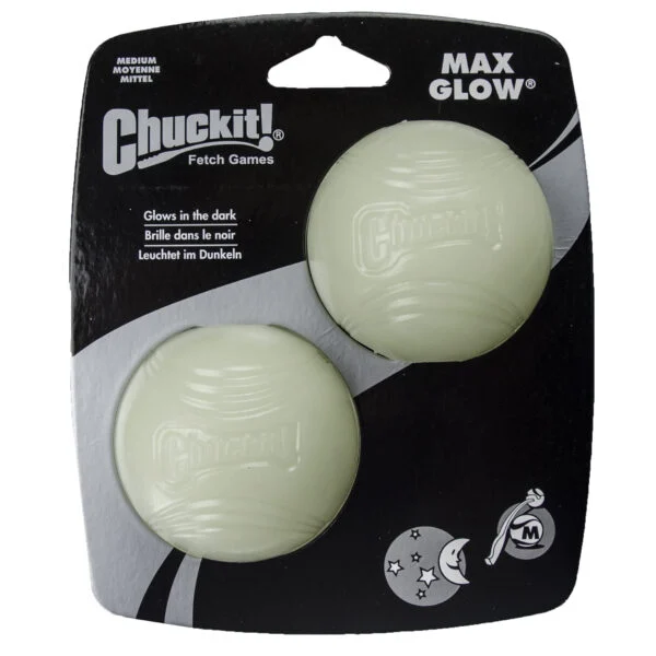 Balle pour chien en caoutchouc, lumineuse, Ø 6 cm, 2 pièces – Chuckit! Max Glow M