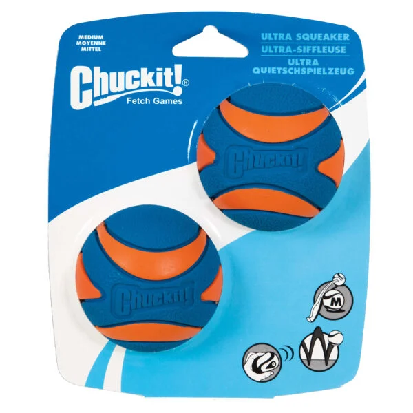 Balle en caoutchouc avec couineur pour chien M, ø 6 cm, 2 pièces – Chuckit! Ultra Squeaker Ball