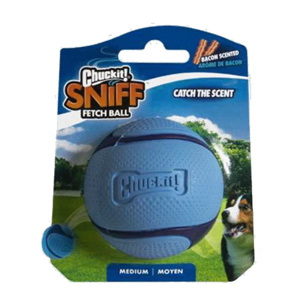Balle pour chien à l’odeur de bacon – Chuckit! Sniff Fetch Ball Bacon M