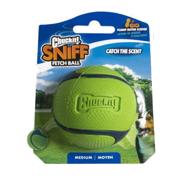 Balle pour chien parfumée au beurre de cacahuète – Chuckit! Sniff Fetch Ball Peanut Butter M