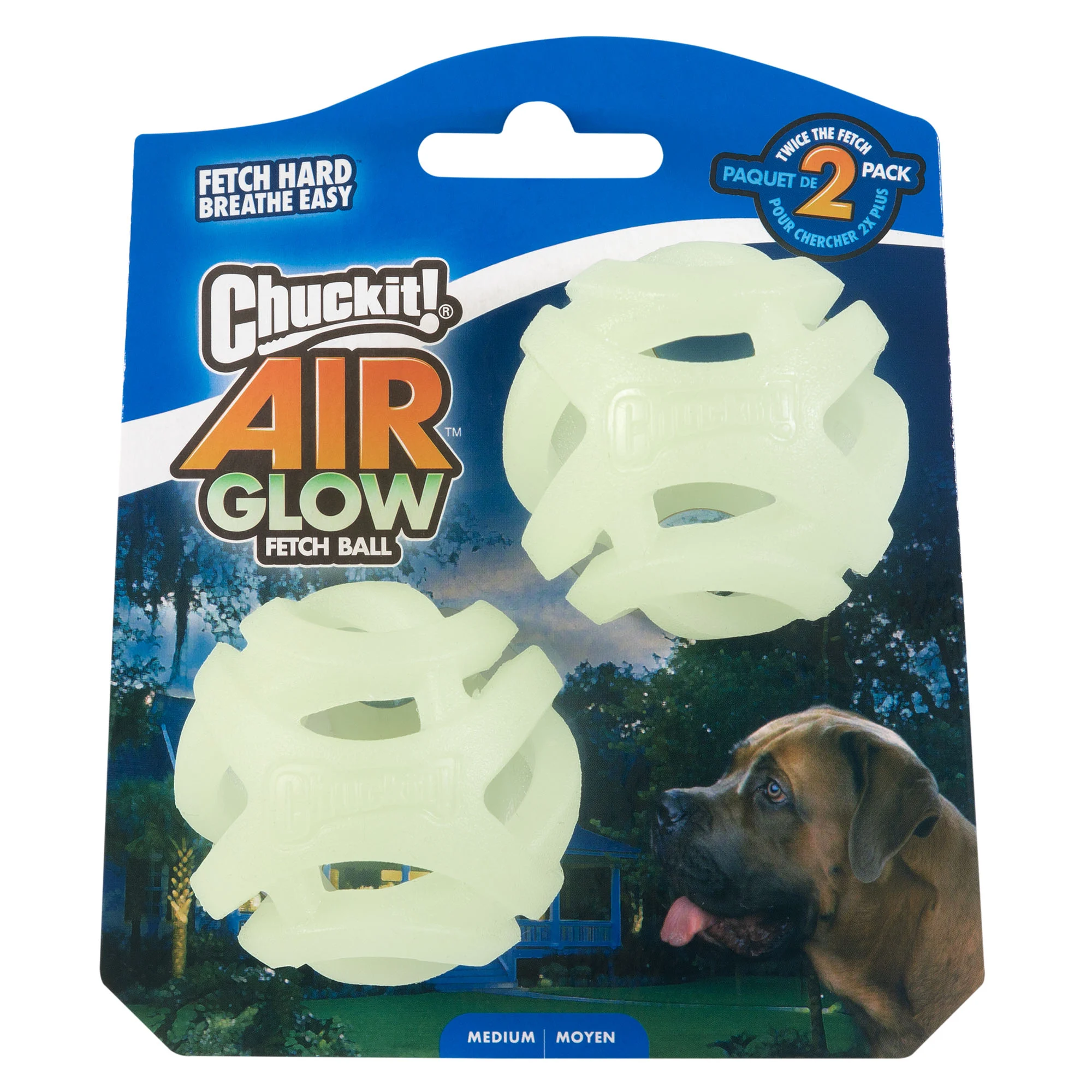 Balle lumineuse pour chien M, flottante, 6 cm, 2 pièces – Chuckit! Air Glow Fetch Ball – Image 1