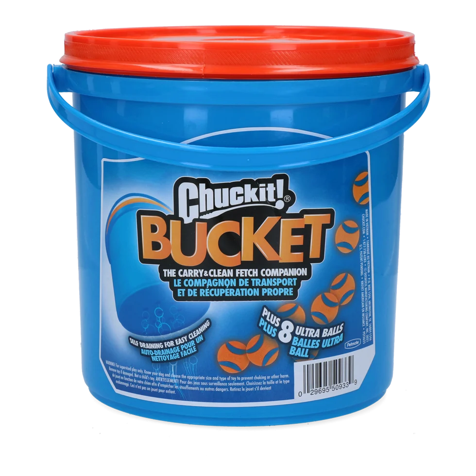 Set de balles pour chien avec seau et trous de drainage, 8 balles M – Chuckit! Bucket – Image 1