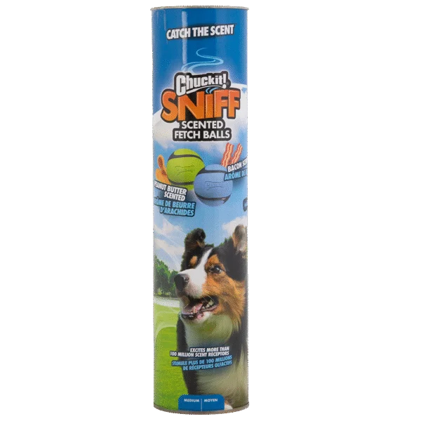 Balles pour chien parfumées au bacon et au beurre de cacahuète, 4 pièces – Chuckit! Sniff Fetch Ball Bacon & Peanut Butter M