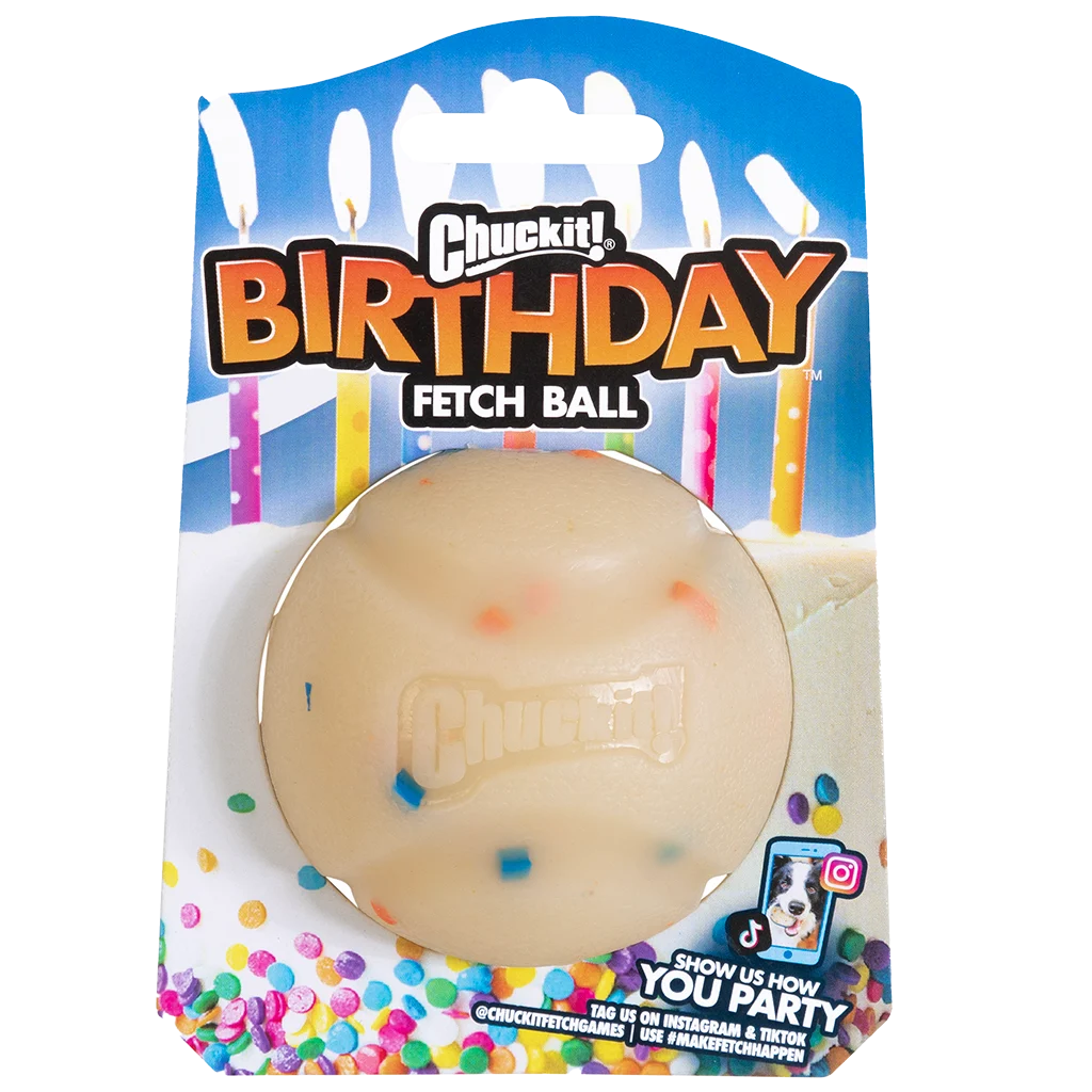 CHUC60118.png Balle pour chien parfum vanille, M 6 cm – Chuckit! Birthday Fetch Ball – Image 1