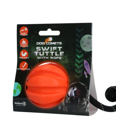 Balle pour chien avec corde, orange – Dog Comets Swift Tuttle