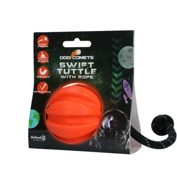 Balle pour chien avec corde, orange – Dog Comets Swift Tuttle