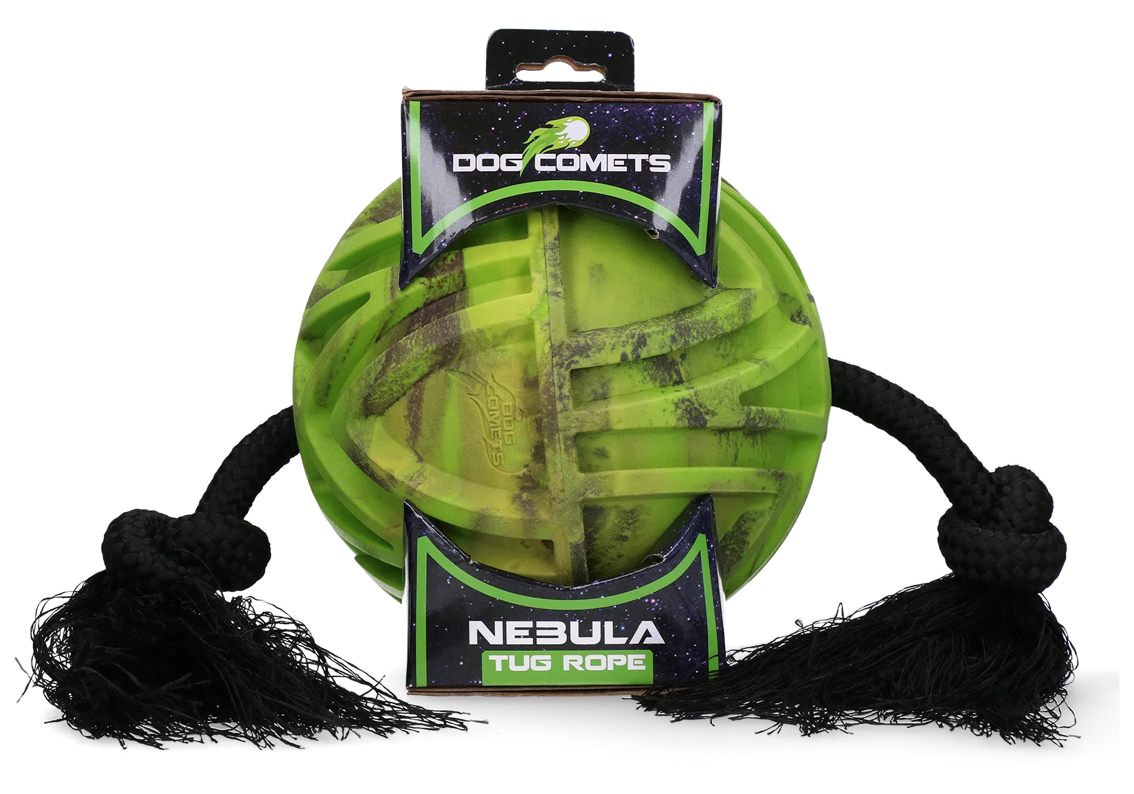 Balle pour chien avec corde traversante et nœuds, Ø 18 cm, vert – Dog Comets Nebula Tug Rope – Image 1
