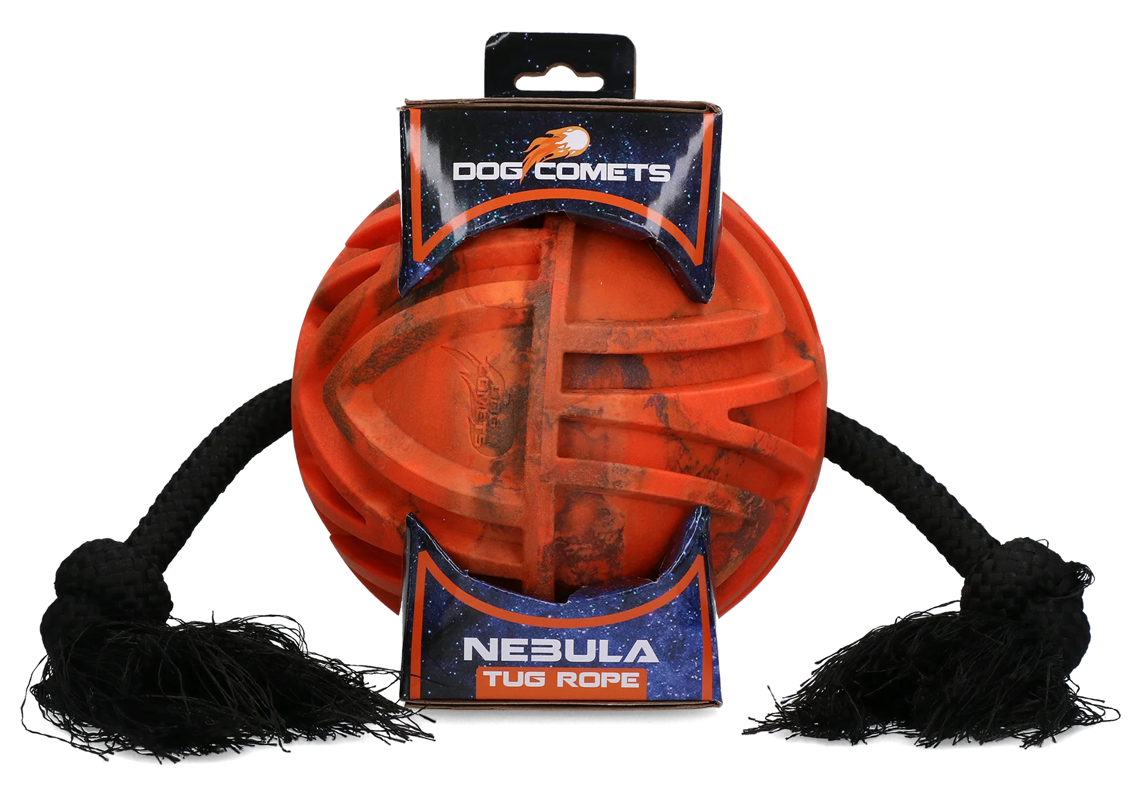 COME0082B.png Balle pour chien avec corde traversante et nœuds, Ø 18 cm, orange – Dog Comets Nebula Tug Rope – Image 1
