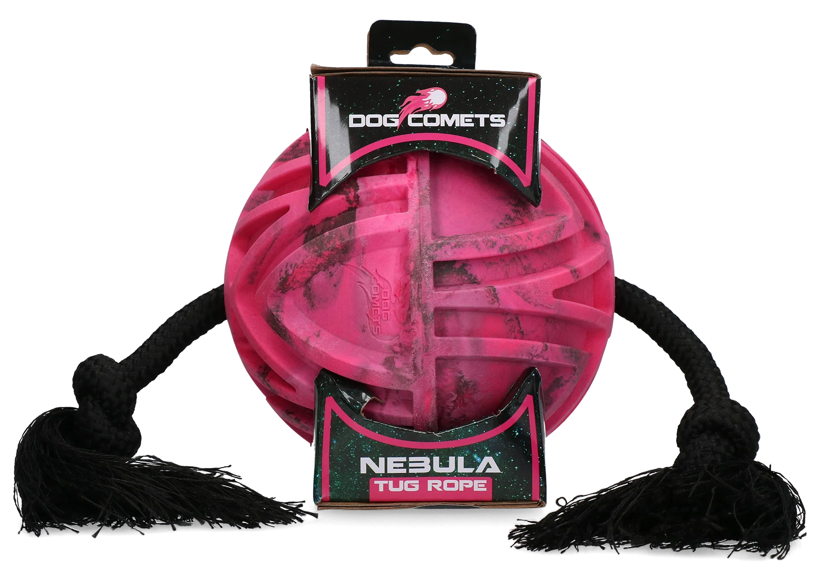 COME0082C.png Balle pour chien avec corde traversante et nœuds, Ø 18 cm, rose – Dog Comets Nebula Tug Rope – Image 1