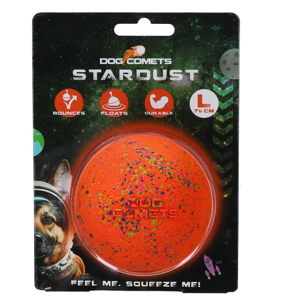 Hondenbal van Rubber L, 7,5 cm, Oranje – Dog Comets Stardust Balle pour chien en caoutchouc L, 7,5 cm, orange – Dog Comets Stardust