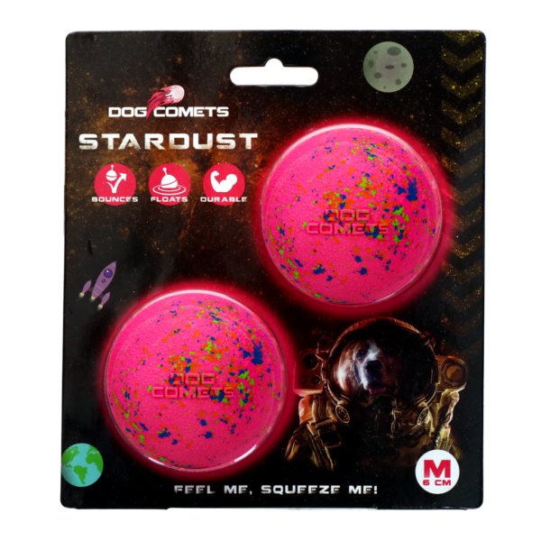 Balle pour chien en caoutchouc, rose, M, 6 cm, 2 pièces – Dog Comets Stardust