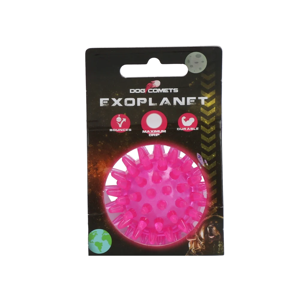 Balle pour chien à picots avec couineur, S 5 cm, rose – Dog Comets Exoplanet – Image 1