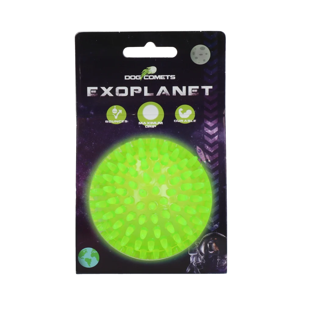 Balle pour chien à picots avec couineur, M 8 cm, verte – Dog Comets Exoplanet – Image 1