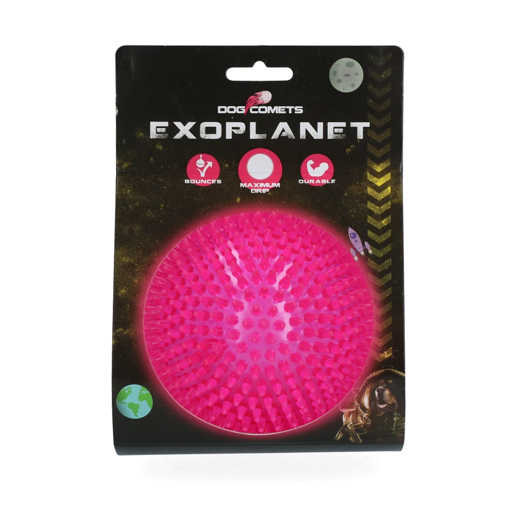 Balle pour chien à picots avec couineur, L 10,5 cm, rose – Dog Comets Exoplanet – Image 1