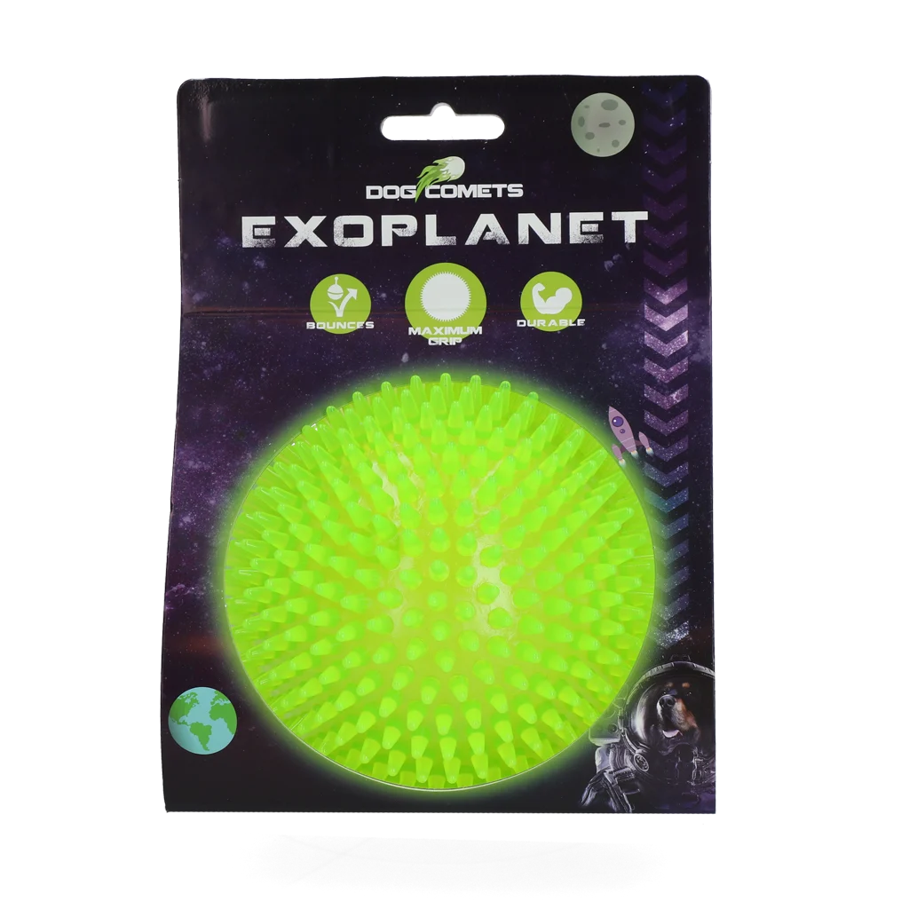 Balle hérisson pour chien avec couineur, verte, L, 10,5 cm – Dog Comets Exoplanet – Image 1