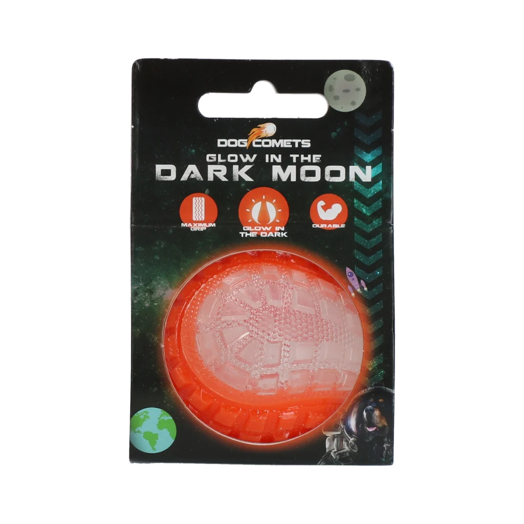 COME017A.png Balle pour chien avec partie lumineuse et couineur S, 5 cm, orange – Dog Comets Glow In The Dark Moon Bal – Image 1