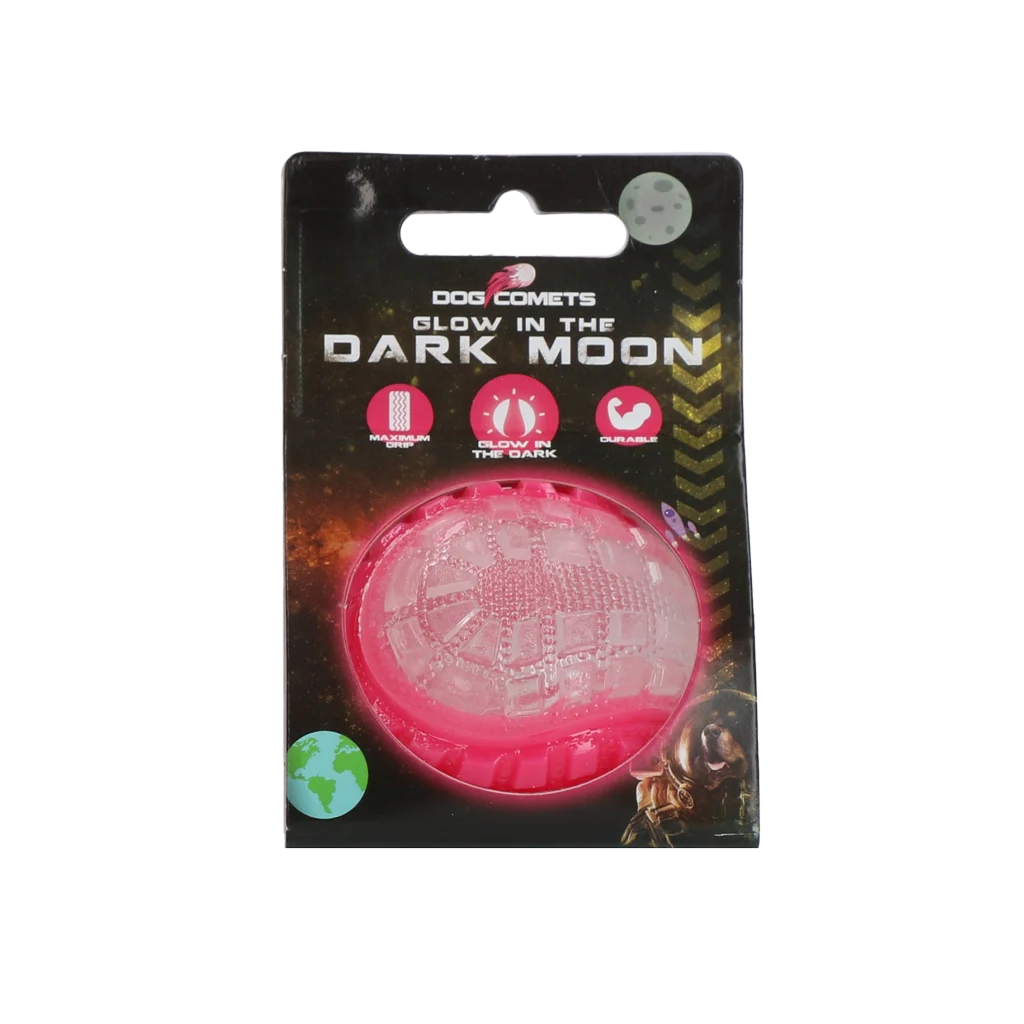 COME017B.png Balle pour chien avec partie lumineuse et couineur S, 5 cm, rose – Dog Comets Glow In The Dark Moon Bal – Image 1