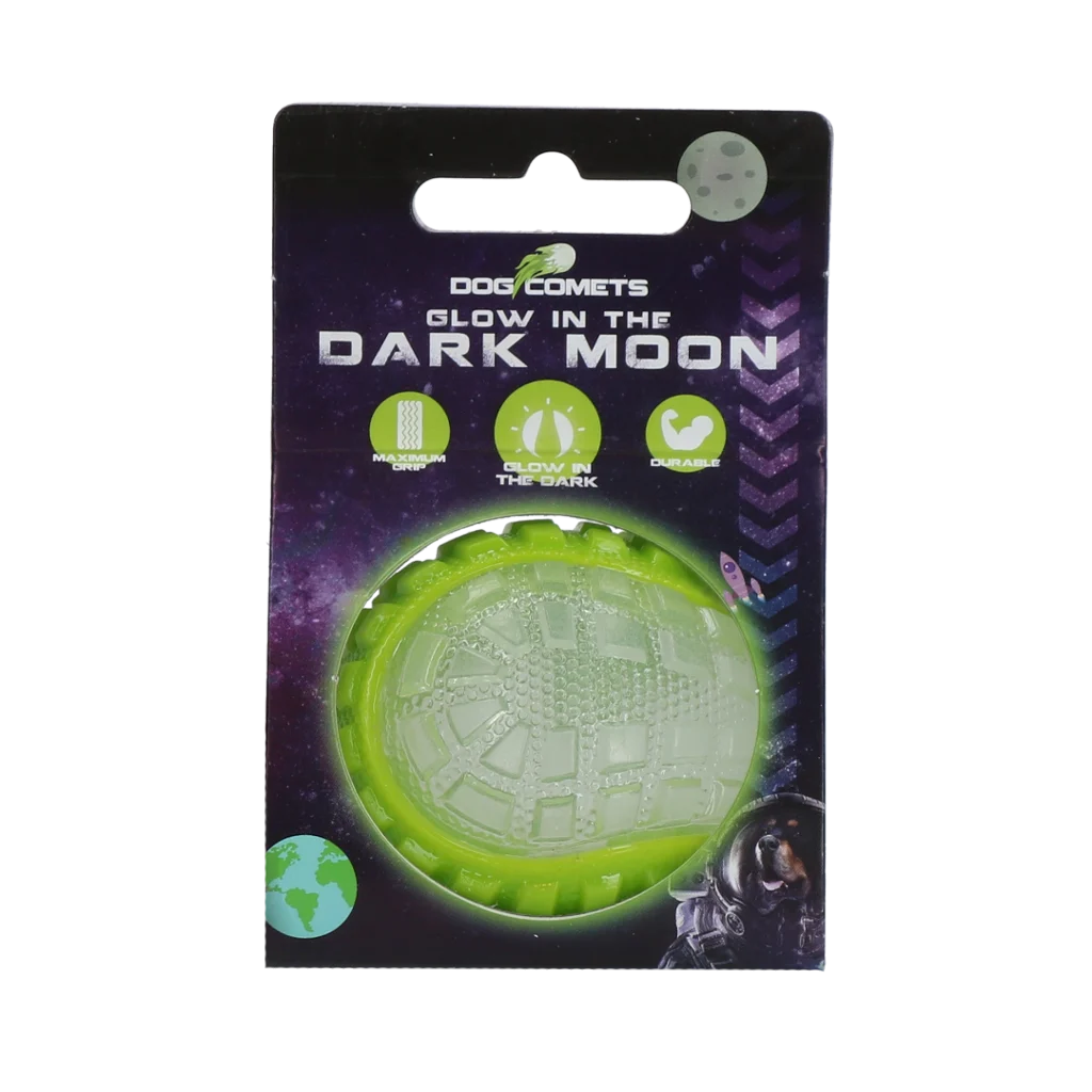Balle pour chien avec partie lumineuse et couineur S, 5 cm, verte – Dog Comets Glow In The Dark Moon Bal – Image 1