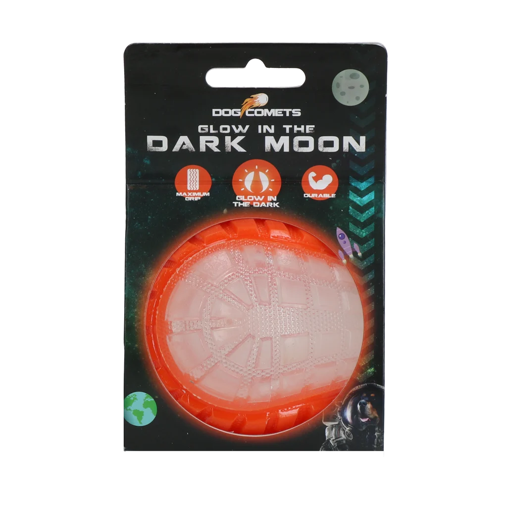 Balle lumineuse pour chien avec couineur, M 7,5 cm, orange – Dog Comets Glow In The Dark Moon Bal – Image 1