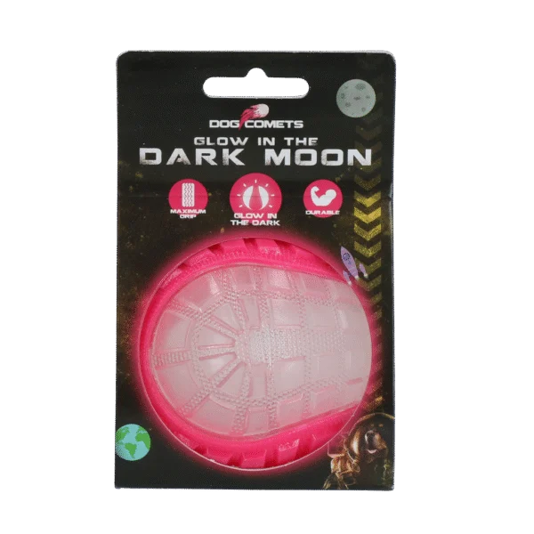 Balle pour chien lumineuse avec couineur M, 7,5 cm, rose – Dog Comets Glow In The Dark Moon Bal