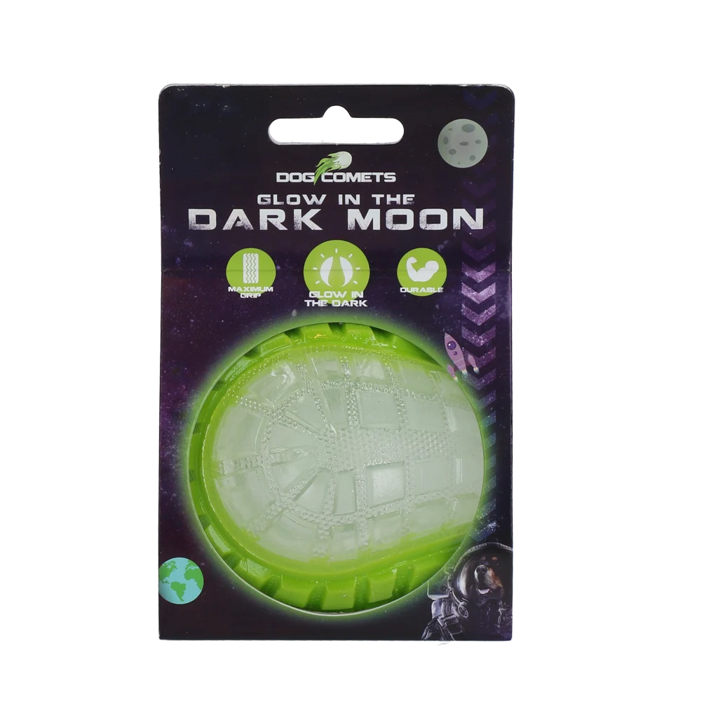 COME017J.png Balle lumineuse pour chien avec couineur, M 7,5 cm, verte – Dog Comets Glow In The Dark Moon Bal – Image 1