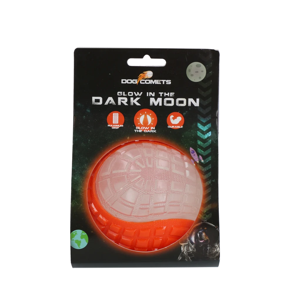 Balle pour chien lumineuse avec couineur, L 10 cm, orange – Dog Comets Glow In The Dark Moon Bal – Image 1