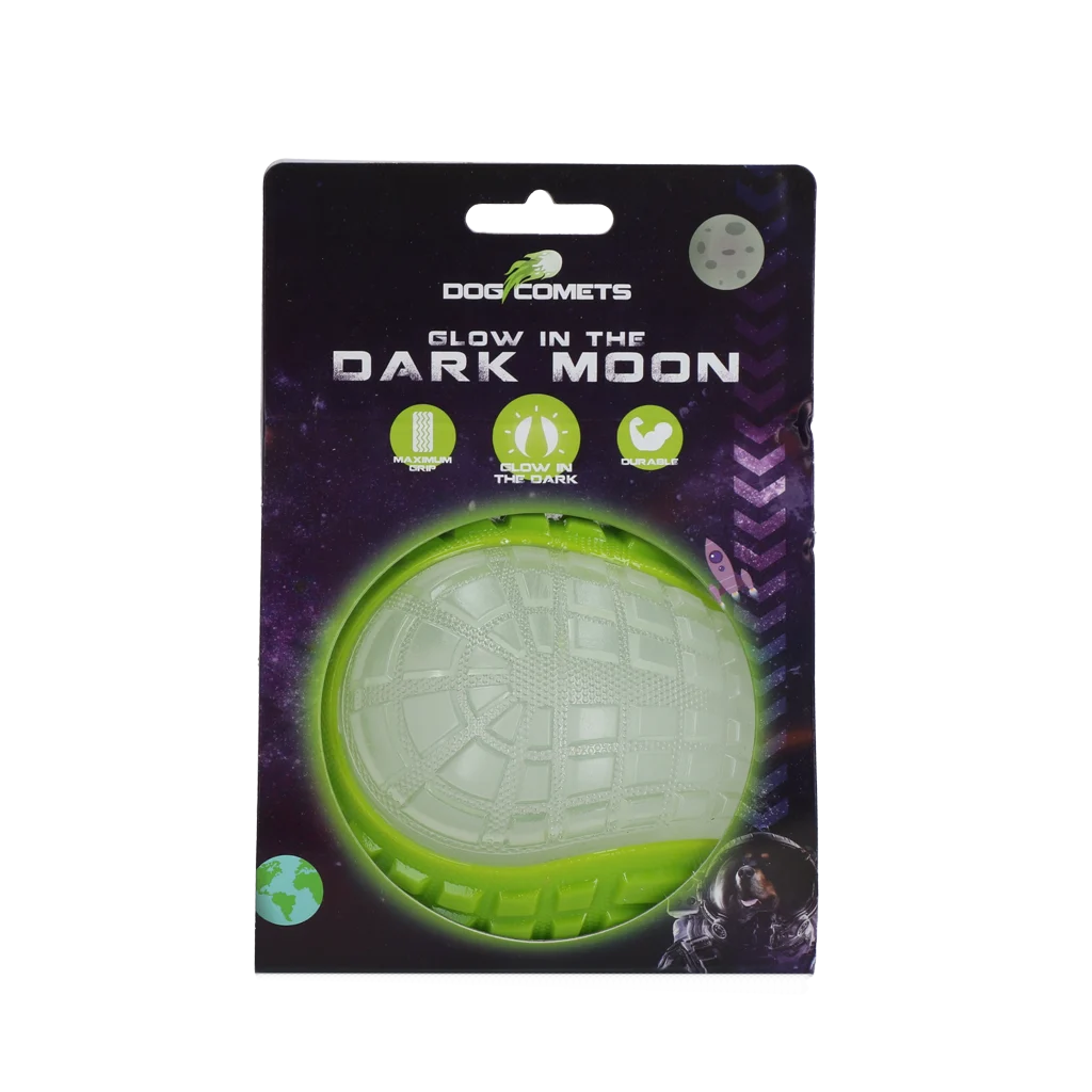 COME017R.png Balle lumineuse pour chien avec couineur, L 10 cm, verte – Dog Comets Glow In The Dark Moon Bal – Image 1