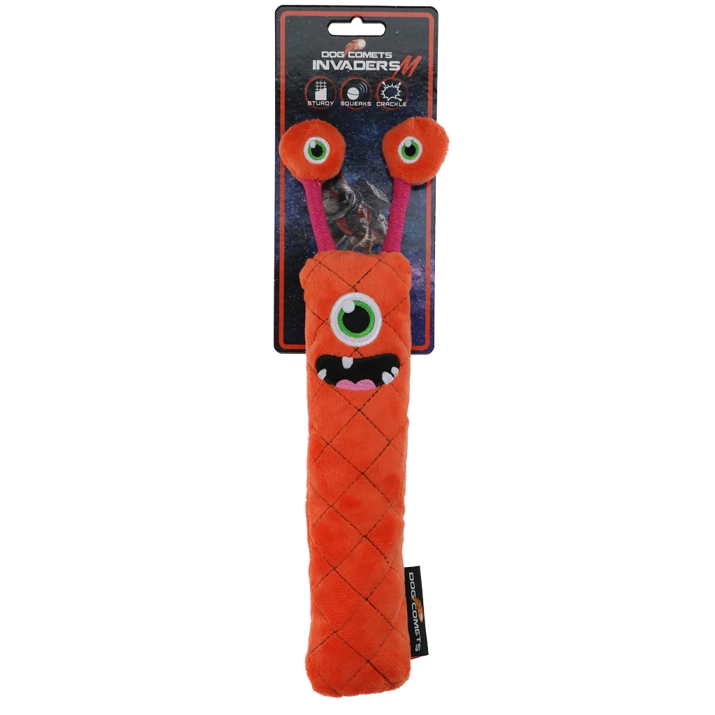 COME0181B.png Jouet à lancer pour chien en peluche avec couineur, orange M, 22,5 cm – Dog Comets Invaders – Image 1
