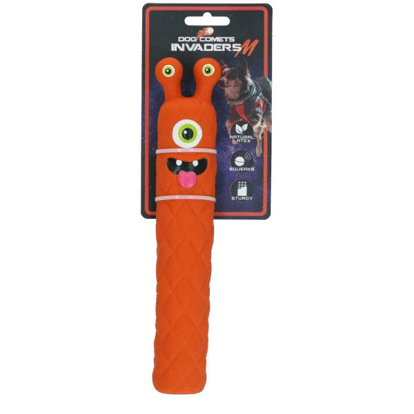 Jouet pour chien en latex avec couineur, orange M – Dog Comets Latex Invaders