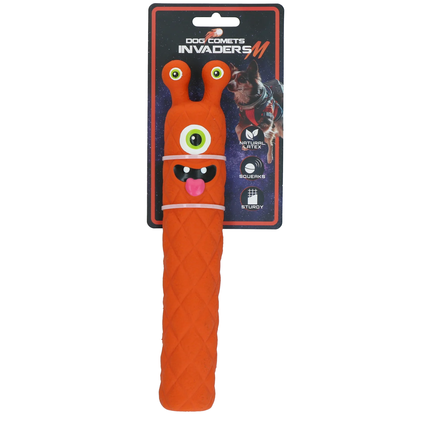 COME0181BL.png Jouet pour chien en latex avec couineur, orange M – Dog Comets Latex Invaders – Image 1