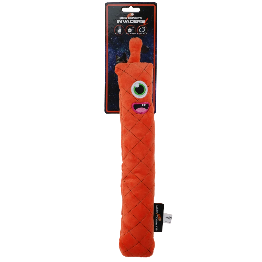 Jouet à lancer pour chien en peluche avec couineur, orange L, 32 cm – Dog Comets Invaders – Image 1