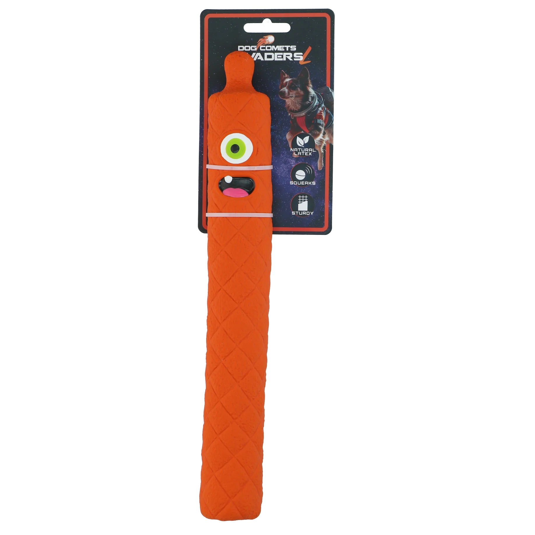 Jouet pour chien en latex avec pouic, orange L – Dog Comets Latex Invaders – Image 1