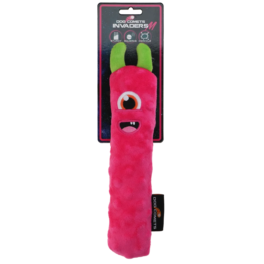 Bâton à rapporter pour chien en peluche avec couineur, rose M, 22,5 cm – Dog Comets Invaders – Image 1