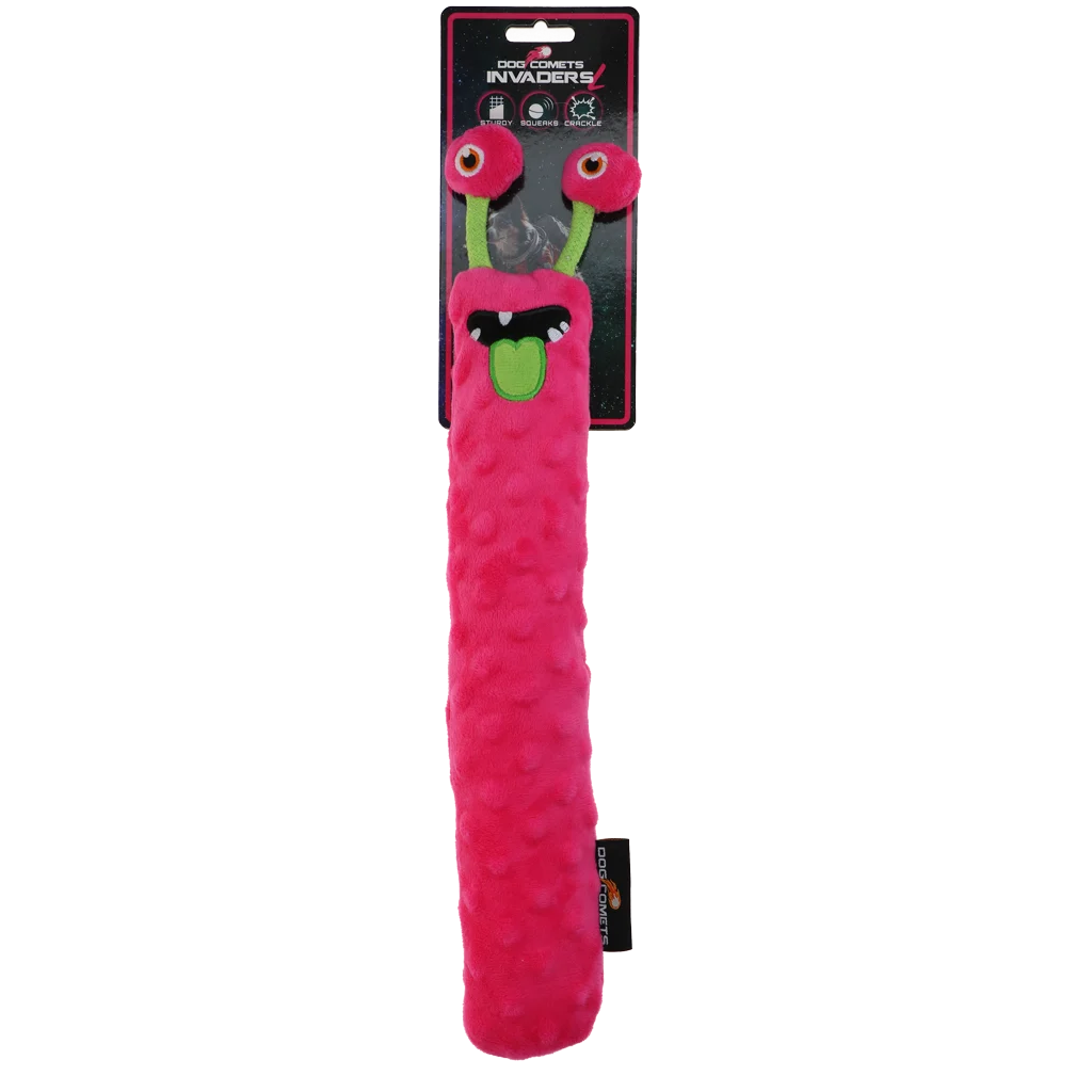 Bâton à lancer pour chien en peluche avec sifflet, rose L, 32 cm – Dog Comets Invaders – Image 1