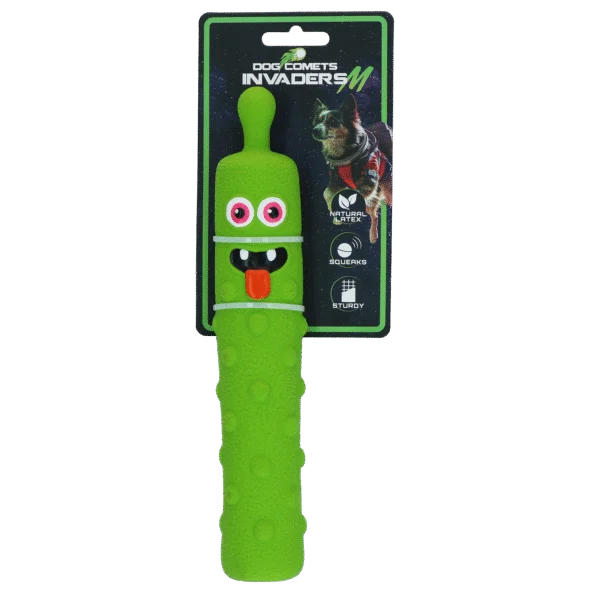 Jouet pour chien en latex avec couineur, vert M – Dog Comets Latex Invaders