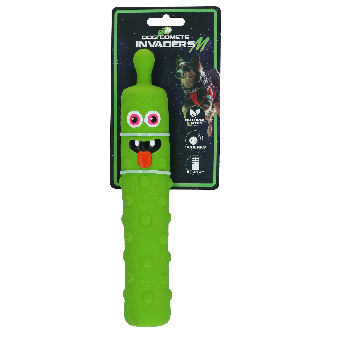 Jouet pour chien en latex avec couineur, vert M – Dog Comets Latex Invaders – Image 1