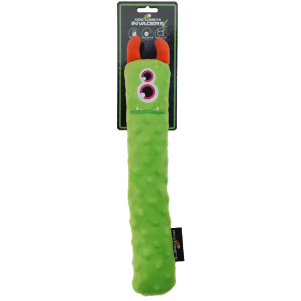 Bâton à lancer en peluche pour chien avec couineur, vert L, 32 cm – Dog Comets Invaders