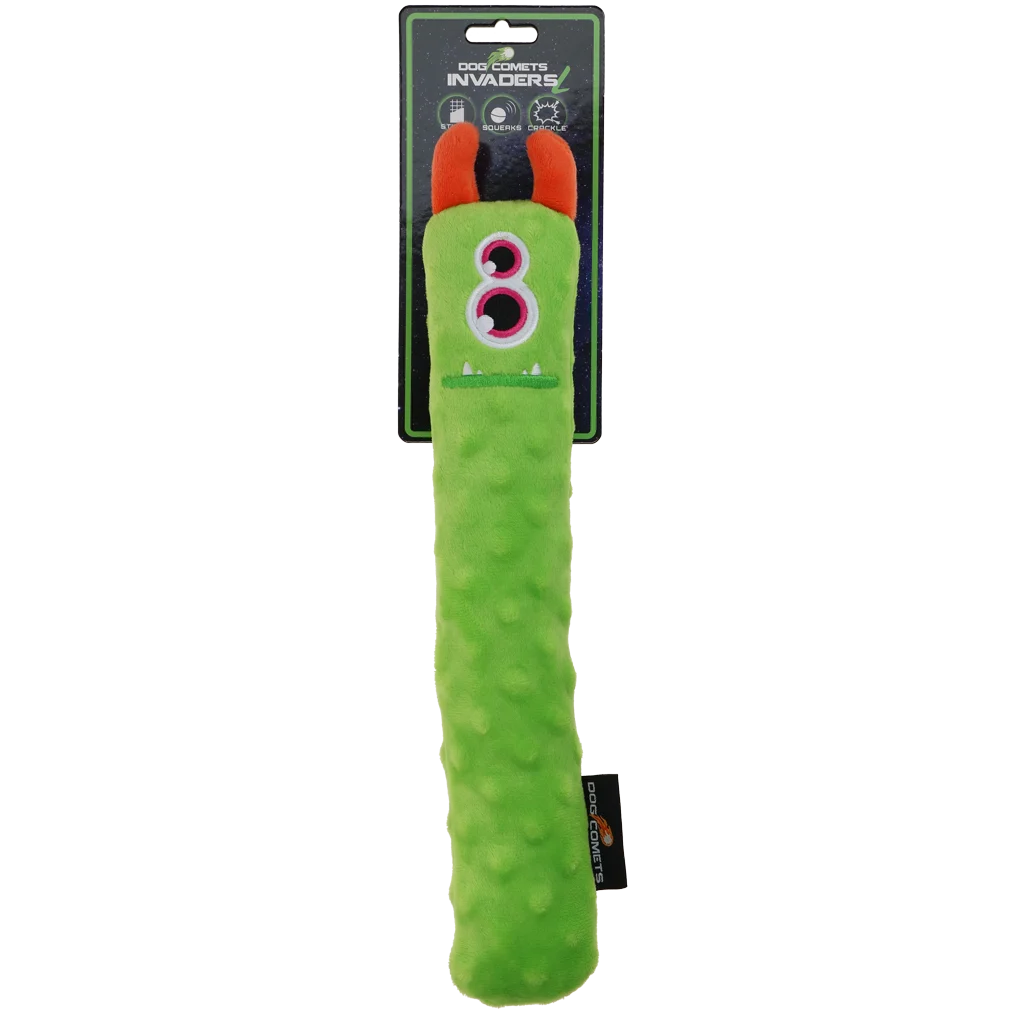 Bâton à lancer en peluche pour chien avec couineur, vert L, 32 cm – Dog Comets Invaders – Image 1