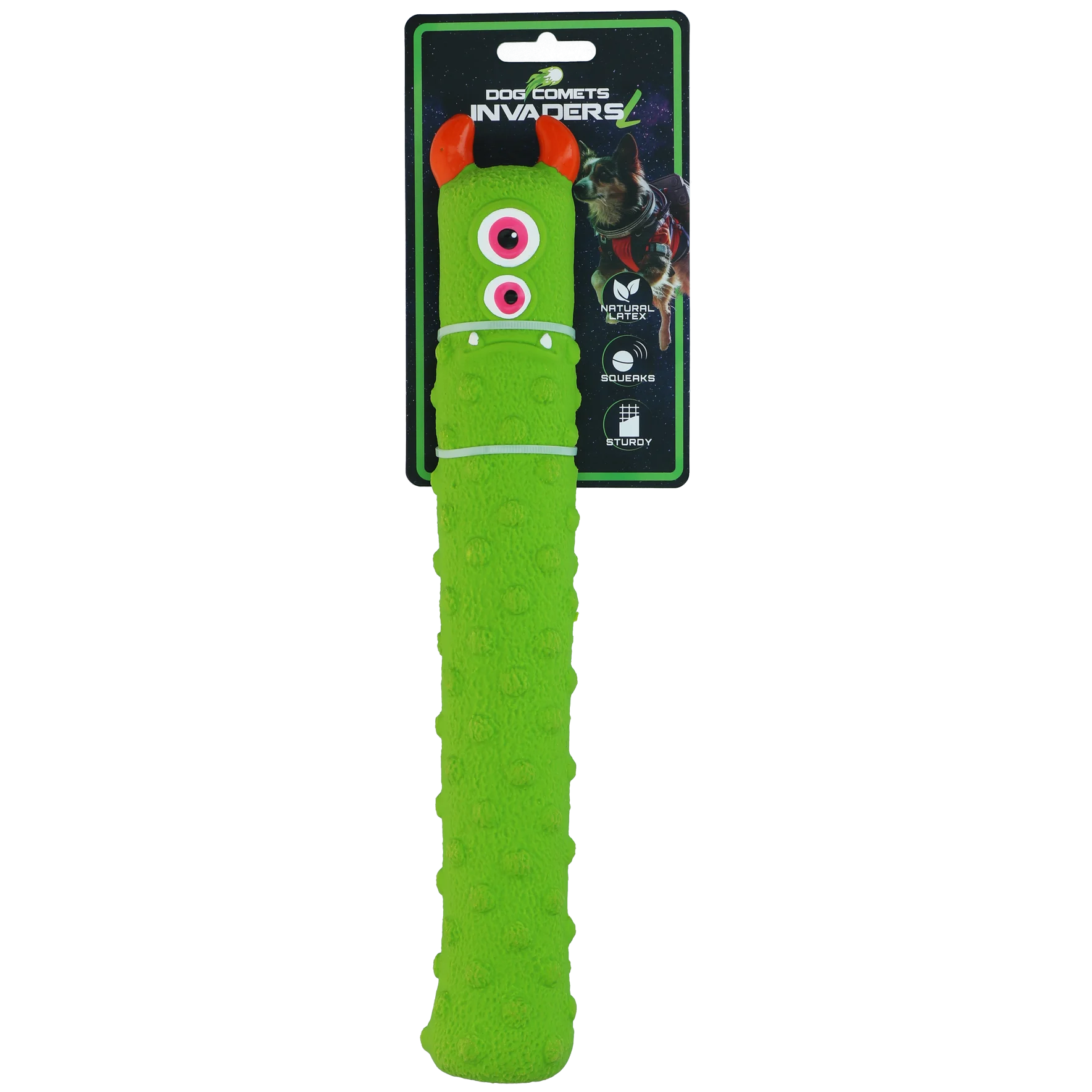 Jouet pour chien en latex avec couineur, vert L – Dog Comets Latex Invaders – Image 1