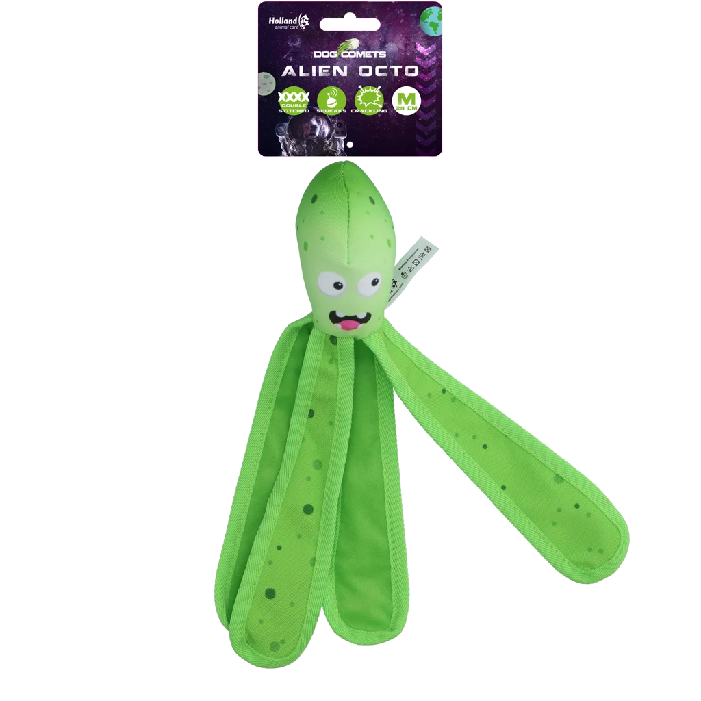 Jouet pour chien avec couineur et tentacules bruissantes, M 28 cm, vert – Dog Comets Alien Octo – Image 1