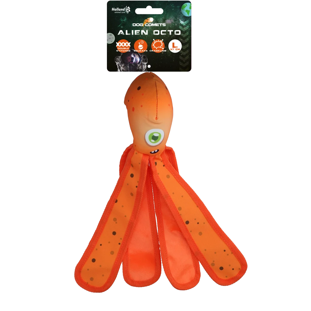 Jouet pour chien avec couineur et tentacules froissantes, L 37 cm, orange – Dog Comets Alien Octo – Image 1